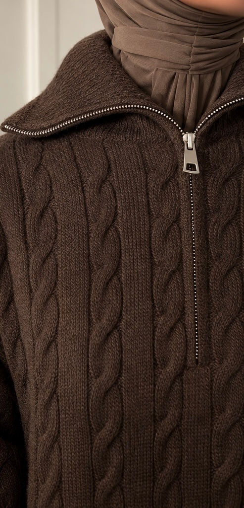 Cozy knit dress - Brown