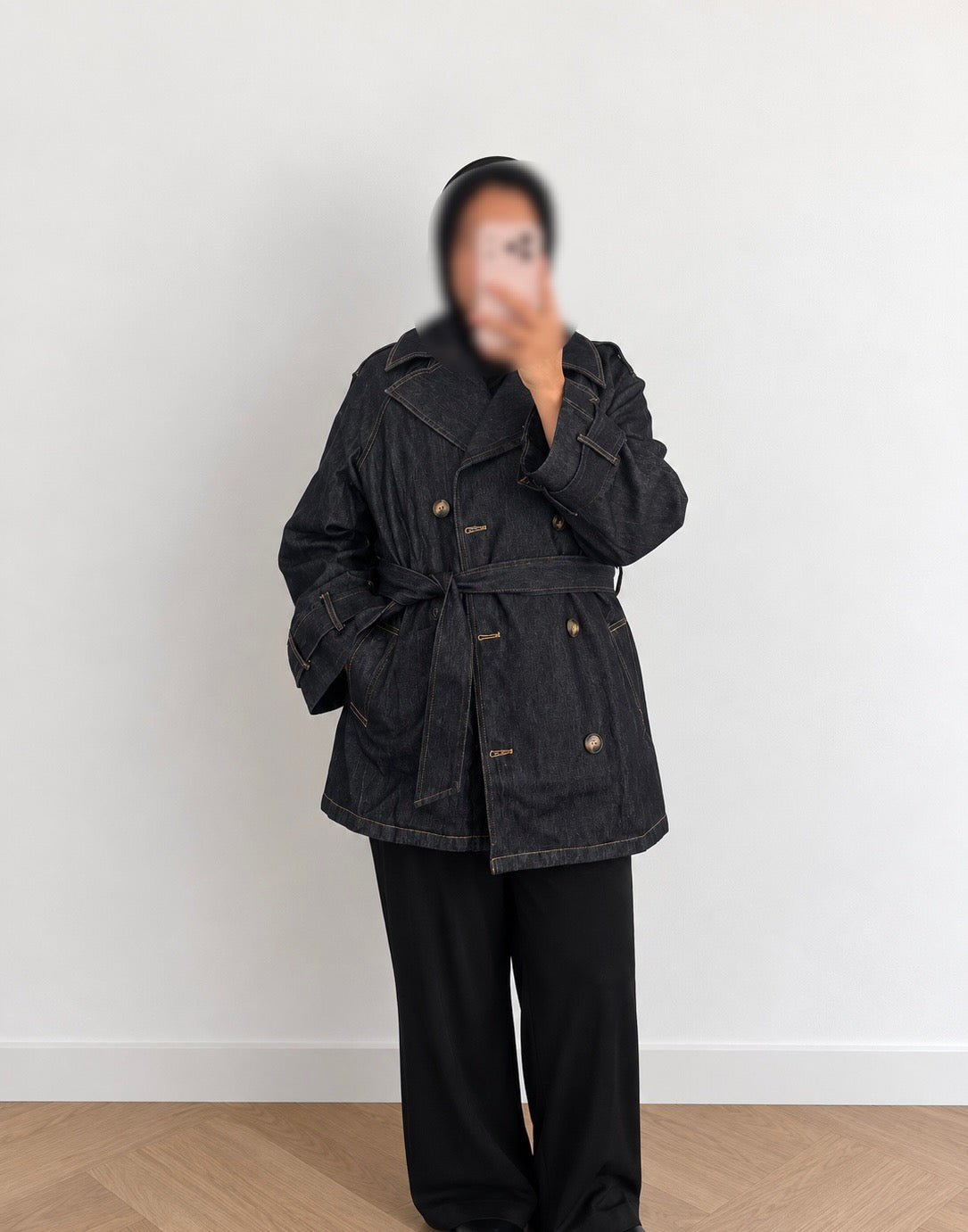 Oversized denim trenchcoat