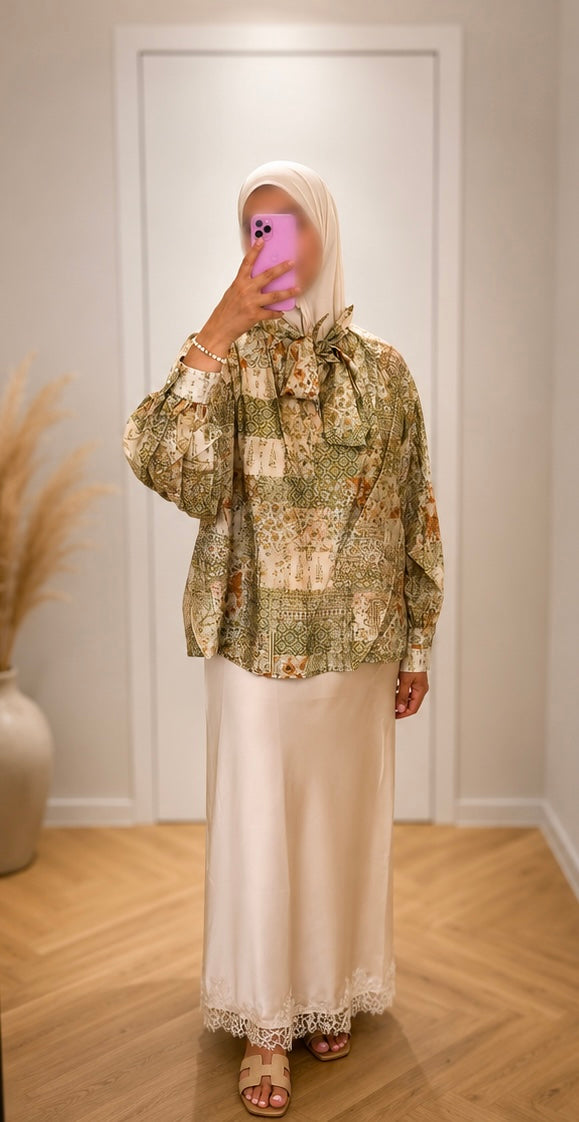Forest bow tie blouse